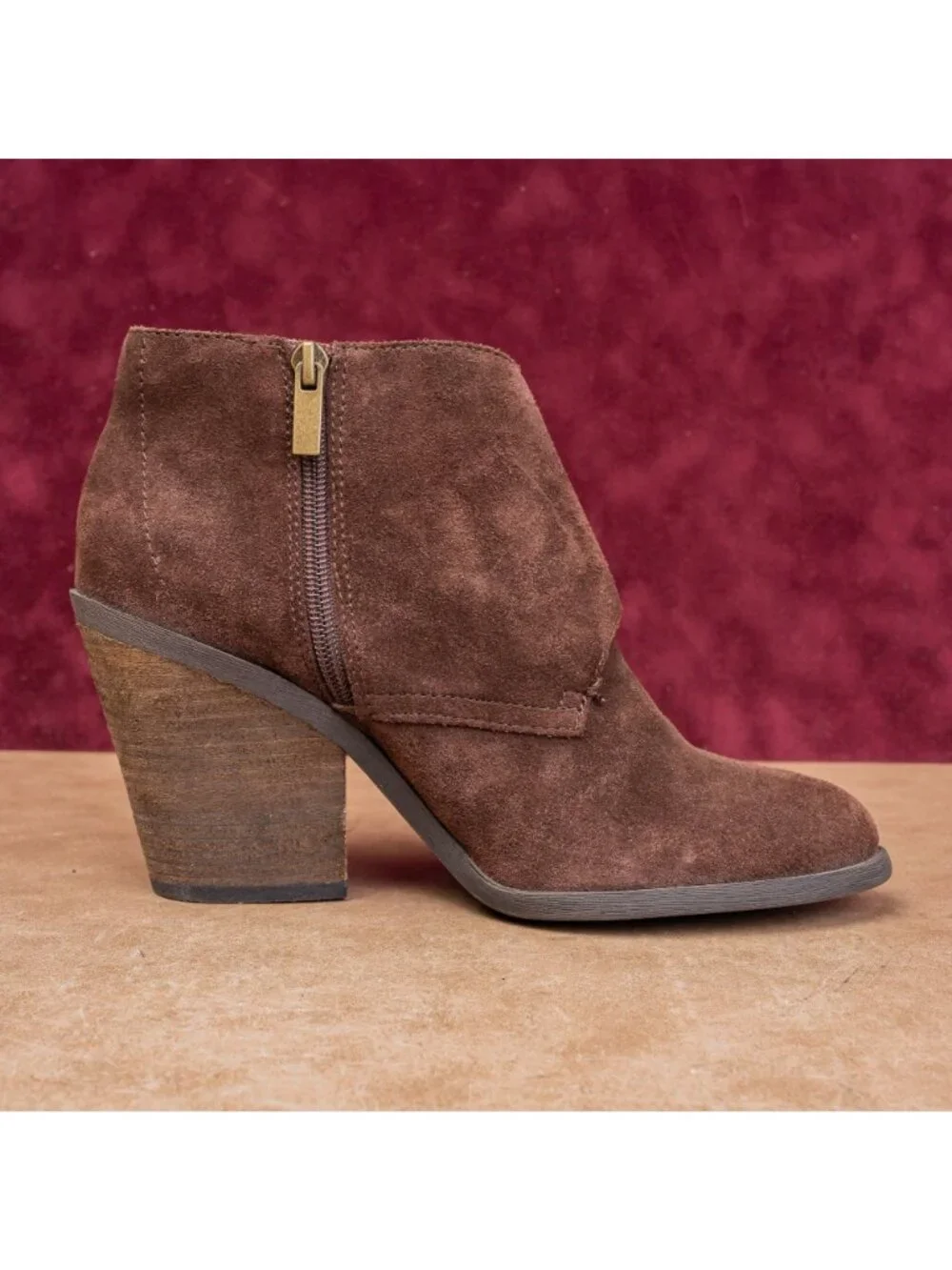 Lucky Brand Women Eastin Brown Suede Classic Western Zip Ankle Boots sz 8.5